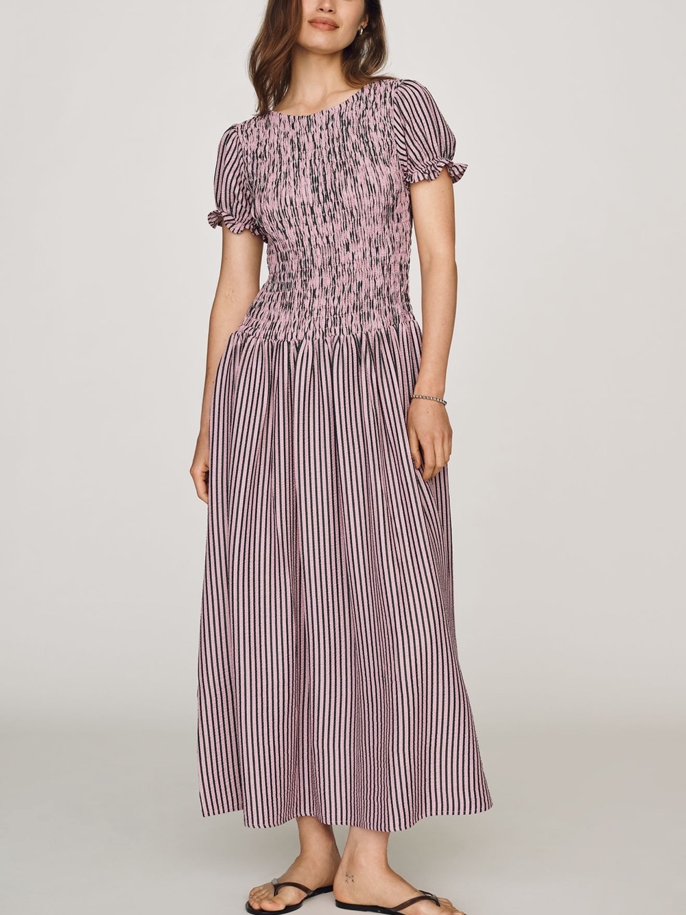 NWOT - Maeve Margie Smocked Striped Midi Dress